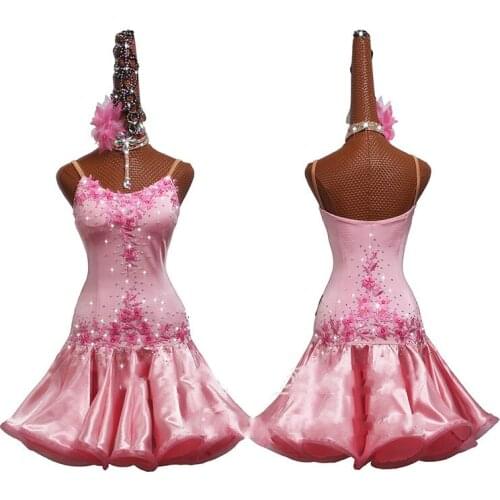 Latin Dance Dress Women Pink Embroidered Fishbone Skirt Female Party Stage Performance Competition Costume Free Custom Sizing