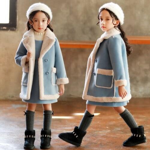 Plush thickening girls autumn and winter woolen coat, little girl new winter childrens clothing winter clothing, foreign coat