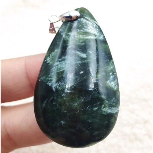 Genuine Natural Green Seraphinite Pendant Crystal Women Men Water Drop 50x30x9mm Crystal Seraphinite Necklace AAAAA