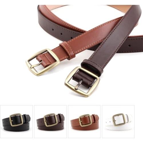 Womens Square Bronze pin buckle PU Leather Belt High quality casual vintage fashion jeans waistband p93