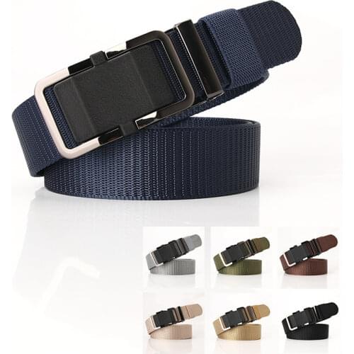 New Casual Fashion Nylon Belt Toothless Alloy Automatic Buckle Outdoor Fast Dry Mens Belt Men Women Police Tactical Waistband