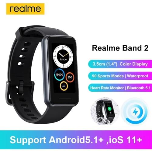 Realme Band 2 Smart Band 90 Sports Modes Waterproof 3.5cm (1.4")Large Colour Display heart rate Support Android5.1+ ioS 11