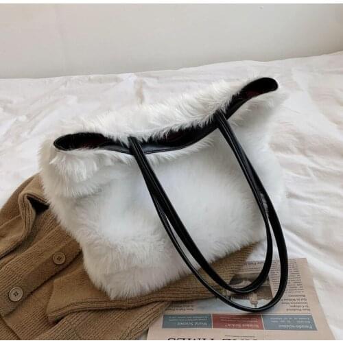 Faux Fur Bucket Handbags Beautiful WomenWinter Bags Female Casual Large Shoulder Bags