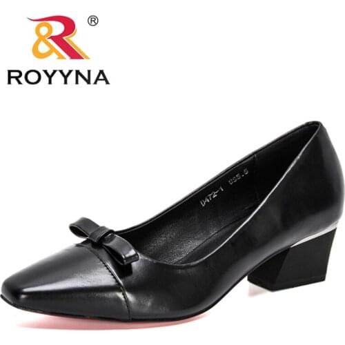 ROYYNA 2021 New Designers Pointed Toe Slip On Work Shoes Women Thick High Heels Party Wedding Shoes Ladies Elegant Pumps Female