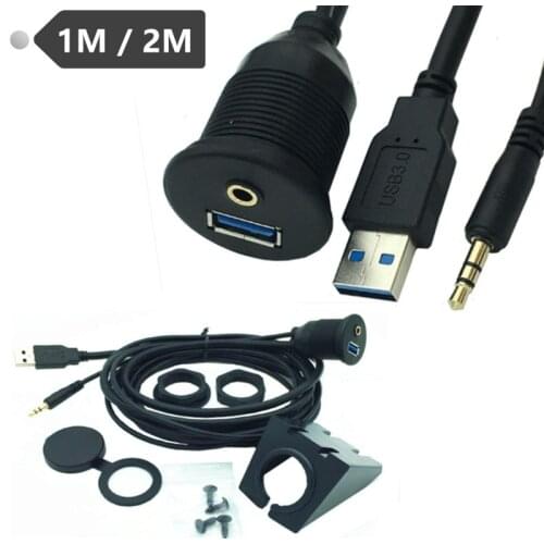 USB 3.0 & 3.5mm to USB&3.5mm AUX Extension Flush Mount Cable Cord Kit of Install Tools for Car/Boat/Trailer Dial Plate 1m/2m