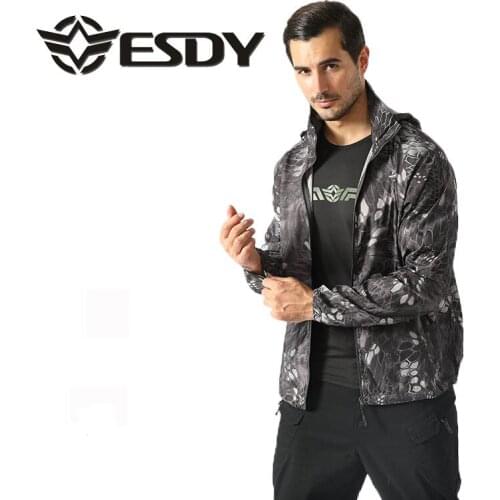 Outdoor Hooded Skin Jacket Men Summer Tactical Skin Breathable Ultra-thin Quick-drying Camo Clothes Camping Sun-Protective Coats