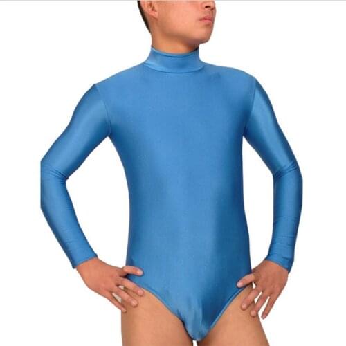 Adult Lycra Spandex High Neck Leotards Long Sleeve Gymnastics Leotard Turtleneck Mens Dance Leotard Short Unitard For Boys