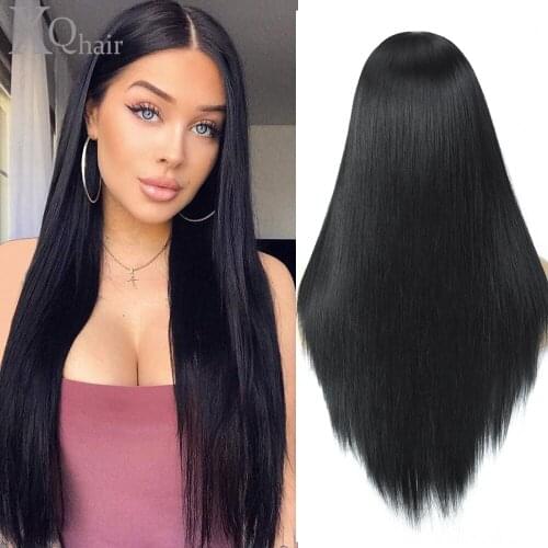 XQ Long Straight Synthetic Wigs for Women Middle Part Wig High Temperature Fiber Cosplay Wig Soft Fake Straight Hair