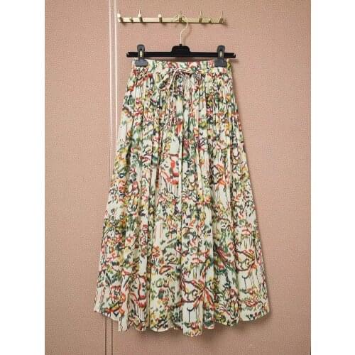 Runway Vintage Floral Print Midi Skirts Women Summer Elegant High Waist A-line Top Skirt Popular Femme 2021