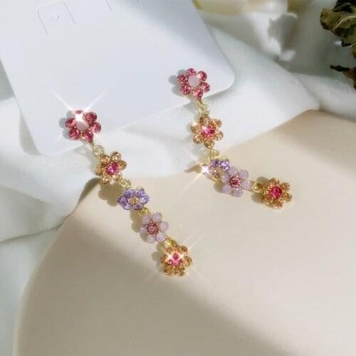 New Fashion Zinc Alloy Trendy Women Dangle Earrings Jewelry Coloured Flower Tassel Long Earrings Female Elegant Jewelry