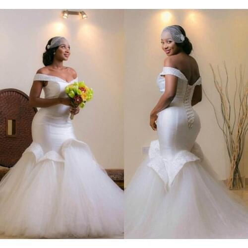 Tulle Satin Off The Shoulder Bling Mermaid Wedding Dress Red Carpet Inspired Bride Gown 2022