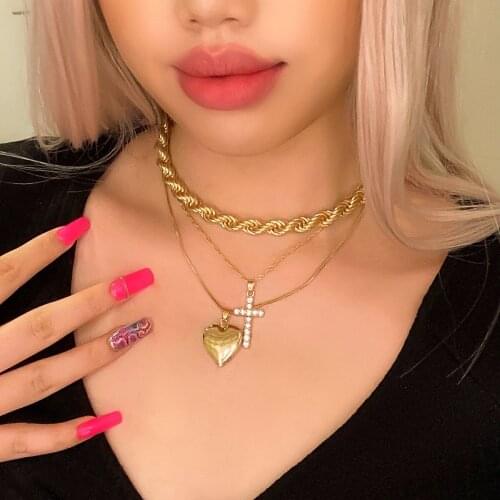 Necklace For Women New Retro Bohemian Fashion Multilayer Gold And Silver Love Cross Pendant Necklace Lady Necklace Jewelry Goth