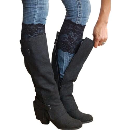 1 Pair 2021 Fashion Women Stretch Lace Boot Cuffs Flower Leg Warmers Lace Trim Toppers Socks Patterned Calf Boot Cover