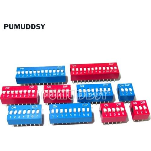 10piece Slide Type Switch Module 1 ~ 12 Bit 2.54mm Position Way DIP Blue Pitch Toggle Switch Blue Snap Switch For PCB 8pin 6pin