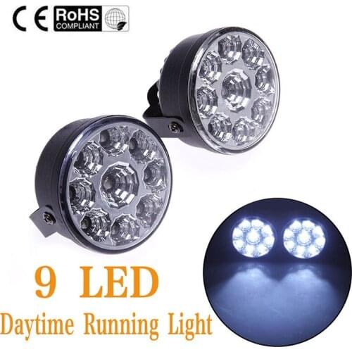 2Pcs 9LED DRL Round Car Fog Lamp Driving Daytime Running Lights Head Light White