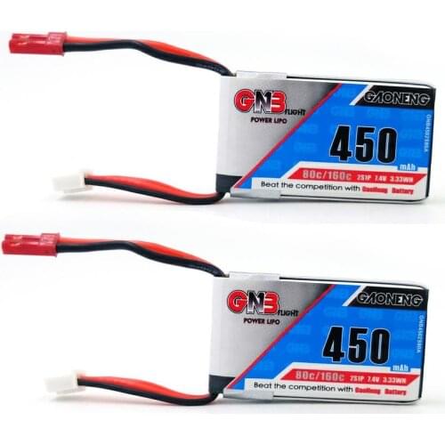 2PCS Gaoneng 450mAh 2S 7.4V 80C/160C Lipo battery JST XT30 Plug for Micro aircraft Mini Drone FPV Racing Drone Emax babyhaw
