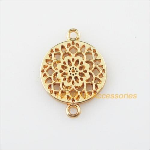 35Pcs KC Gold Color Round Flower Charms Connectors Pendants 14x20mm