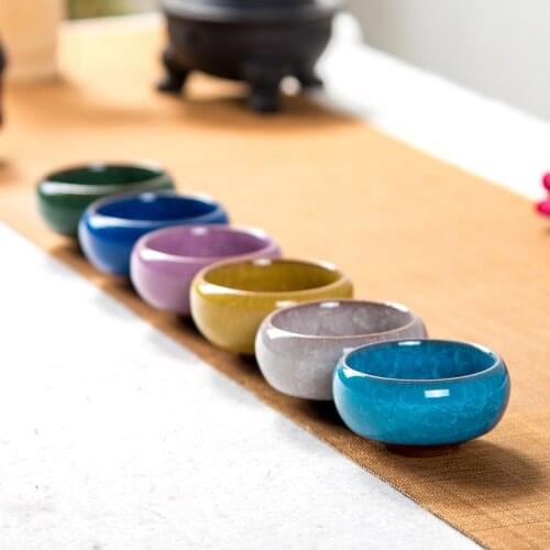 6pcs Ceramic Tea Cup Crackle Glaze Travel Teacup Taste Kung Fu Tea Cups Sets Chinese Porcelain Tea Bowl Ceremony Set Copo Xicara