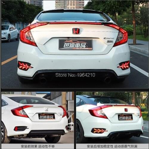 MONTFORD ABS Plastic Unpainted Primer Color Rear Spoiler Wing With Led Brake Light For Honda Civic 4DR Sedan 2016 2017 2018