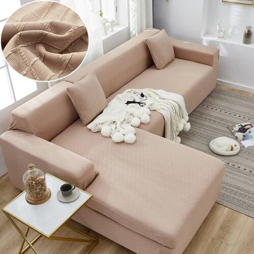 Square Plaid Puff Cover L Shape Sofa Covers Set Stretch Taupe for Living Room Anti-Dust Protector Elastic Couch Cover Home Decor