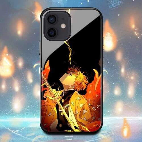 Demon Slayer Agatsuma Zenitsu Phone Case For Iphone 12Mini 12Pro 11 11Pro X XR XS Max 6 6s 7 8 Plus Tempered glass shell Cover