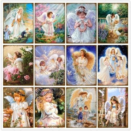 Angel Child Posters Vintage Metal Tin Sign Angel Decorative Wall Art Painting Signs Bar Pub Cafe Kitchen Retro Plaque Decor