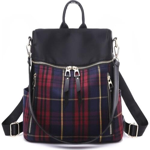 Classic Scottish Tartan Plaid Print Female Nylon Backpack