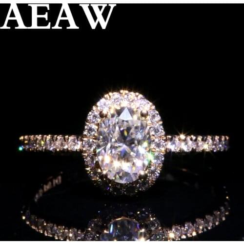AEAW 14K White Gold Halo Moissanite Ring 1.0ct 3ct Oval Cut Brilliant Moissanite Engagement Ring for Women