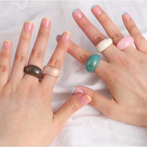 Resin Ring Transparent Amber Brown Turquoise Blue Rings for Women Minimalist Jewelry Party Daily Accessories