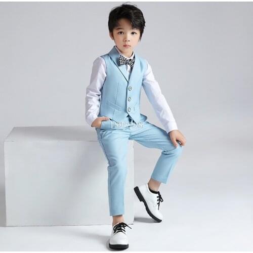 2021 Spring Summer Children Formal Dress Vest Set Kids Vest Pants Bowtie Outfits Boys Wedding Host Catwalk Performance Costume
