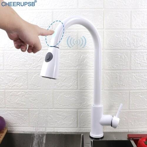 Kitchen Sink White Touch Faucet Smart Sense Pull Out Crane Automatic Deck Mount Stainless Steel Tap Modern Luxury Swivel Faucets
