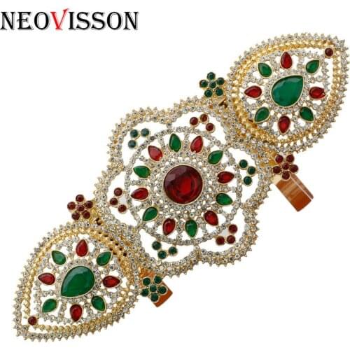 NEOVISSON Gold Color Metal Belt buckle full rhinestone flower waist jewelry free shipping