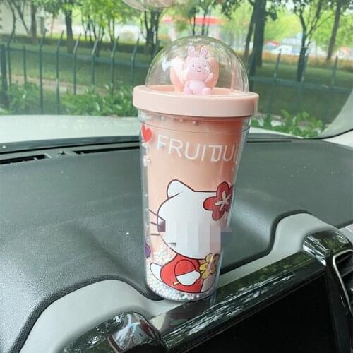 Cartoon straw double summer cup outdoor portable student straw plastic water cup coffee cup can be customized