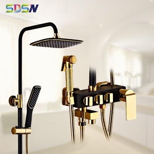 Black Gold Shower Set SDSN Solid Brass Bathroom Shower Faucet Rainfall Shower Head Copper Bath Bidet Bathroom Shower Set