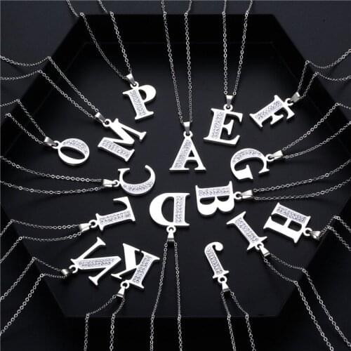New European And American Accessories Pottery Clay 26 Letter Necklace Female Trend Stainless Steel Full Diamond Pendant