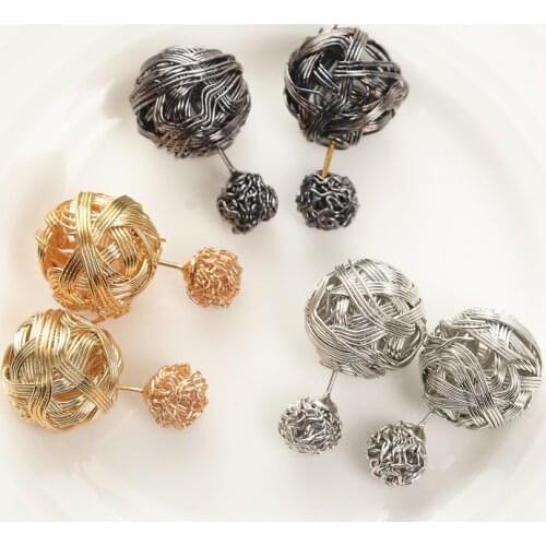 2016 New Fashion Cute Charm Double Sides Pearl Earrings Double Sides Ball Metal Stud Earrings Accessories Jewelry For Women