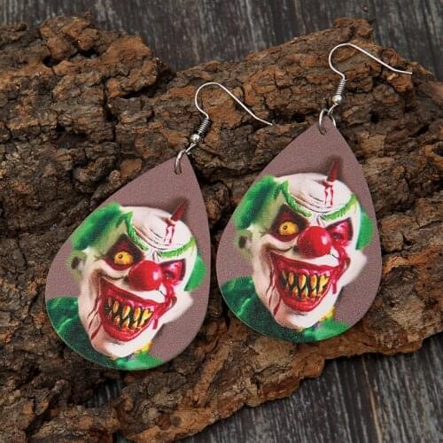 2021 Wholesale Halloween Earrings Retro Halloween Green Hair Skull Double-sided Drop Leather Earrings