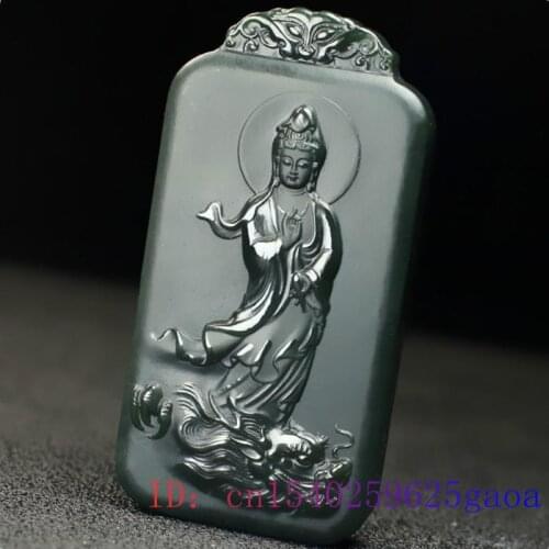 Hetian Jade Guanyin Pendant Necklace Chinese Fashion Jadeite Gifts Carved Natural Amulet Jewelry Women Men Charm
