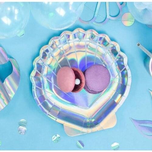 Baby girl first one year old 1st under the sea ocean Mermaid shell themed birthday party baby shower decoration Disposable plate