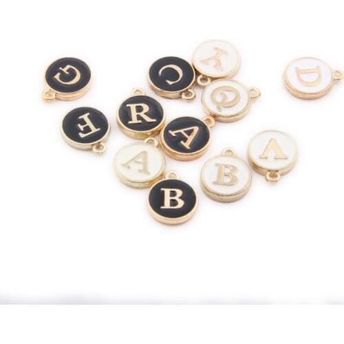 5pcs/26pcs Alphabet Letter Double Face Enamel Charms Gold Color 12*15mm Pendants Jewelry Making Handmade Craft Necklace Bracelet