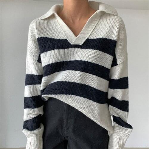 Alien Kitty Stripes Autumn Full Sleeve Outwear Pullover Sweaters Chic 2021 Streetwear Knitwear Hot Casual Jumpers Women Tops