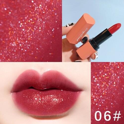 Moisturizing lipstick sexy red orange color long lasting waterproof diamond glitter shiny matte lipstick AM214
