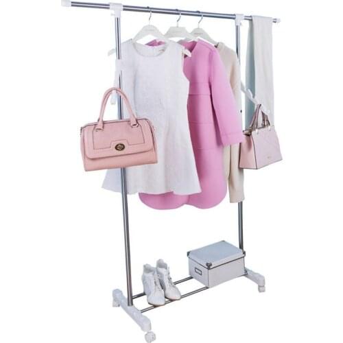 Adjustable Single Rod Garment Rack Rolling Clothes Hanging Drying with Hooks DQ0057A/D/E