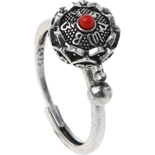 Rotating Rings Buddhist Tibetan Prayer Wheel Ring OM Mantra Finger Ring Good Luck Lotus Floral Enamel Rotating Ring Band 40GB