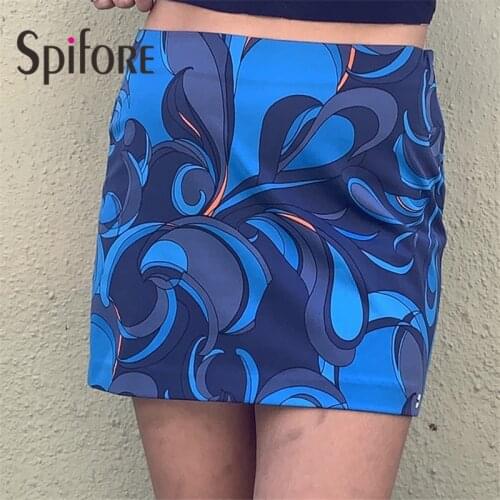 Spifore Tie Dye Print Mini Skirt Blue Summer High Waist Streetwear Women Clothes Sexy Club Party Woman Skirts Y2K