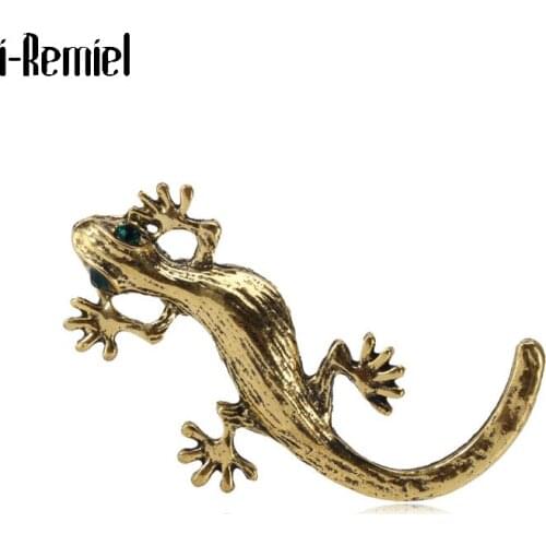 Retro New Gecko Animal Brooches for Women Badge Jewelry Suit Coat Lapel Pin Gold Metal Alloy Collar Pins Brooch Men Accessories