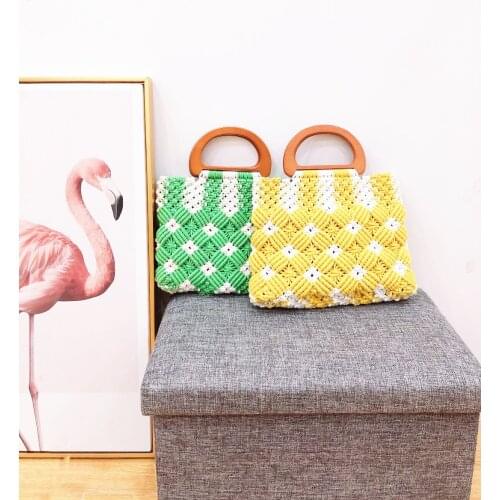 Casual Rope Woven Women Handbags Wooden Handle Lady Hand Bags Large Capacity Tote Summer Beach Straw Bag Bali Travel Shopper Sac