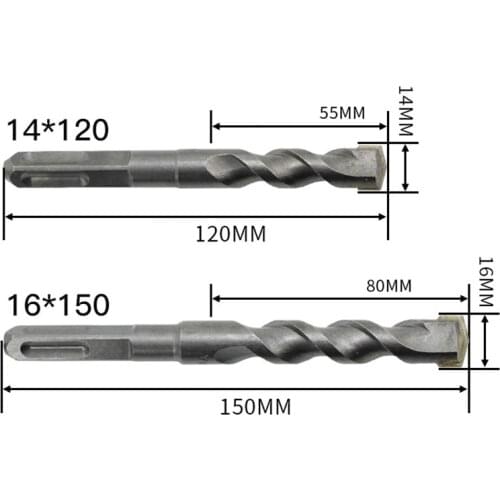 1Pcs 120 / 150mm Electric Hammer Drill Bits 14 / 16mm Cross Type Tungsten Steel Alloy for Masonry Concrete Rock Stone