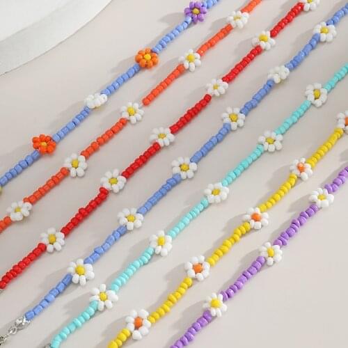 1pcs Bohemian Colorful Bead Flower Choker Necklace Short Collar Chain Necklaces For Women Party Travel Girls Jewelry