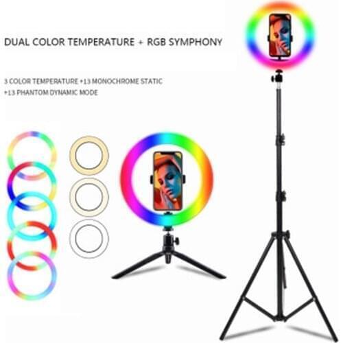 10 Inch Vlog Video LED Selfie Ring Light USB RGB Lamp Makeup Light With Phone Holder Tripod Stand For TikTok Youtube Photography
